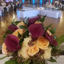 Burgundy and peach rose bouquet