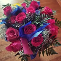 Pink and blue rose bouquet