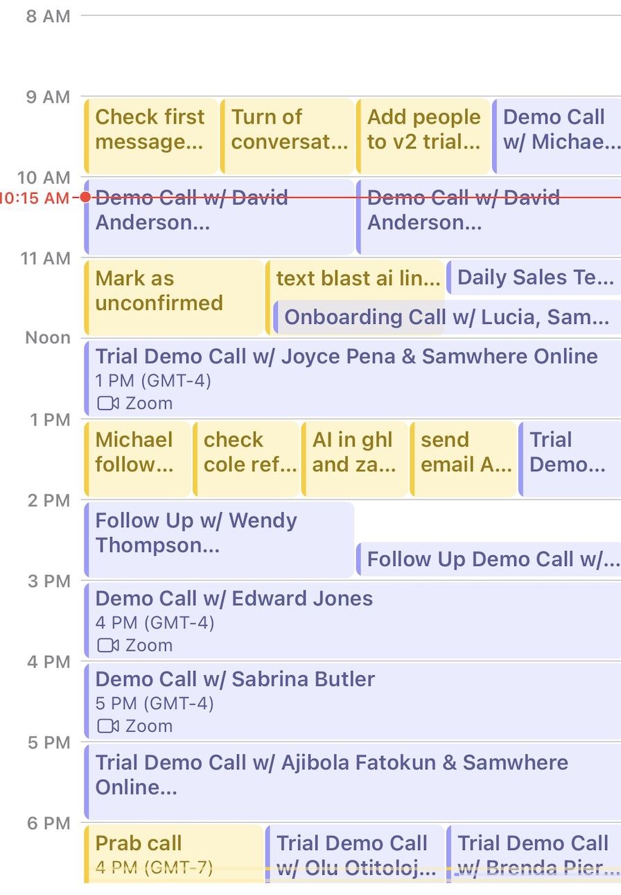 Real estate recruiting calendar proof showing 10-15 appointments daily
