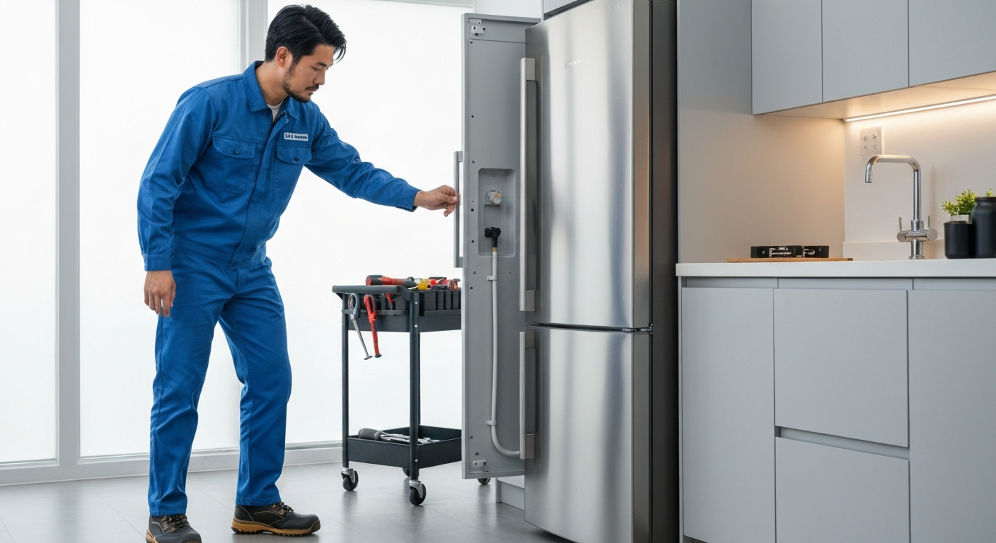 Plumber installing appliance