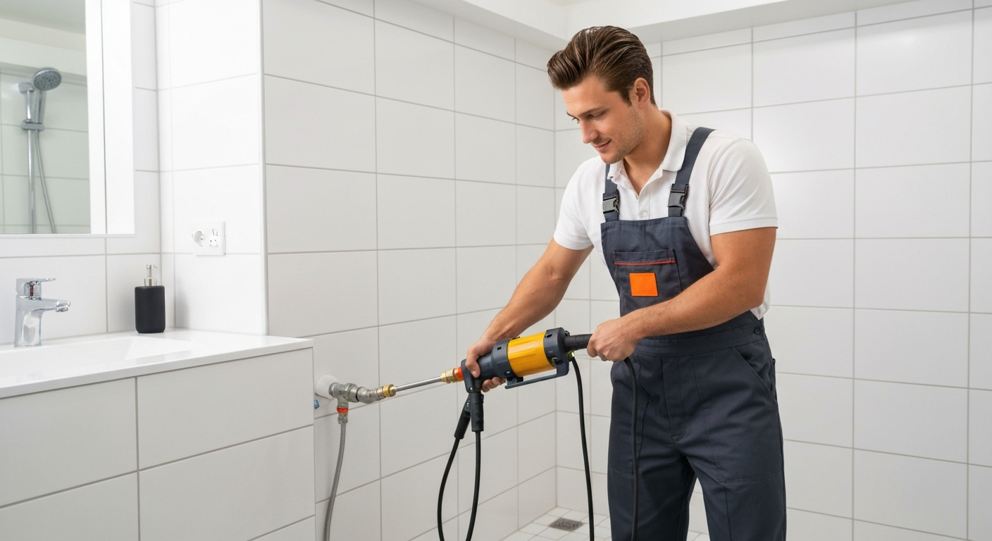Plumber cleaning a drain