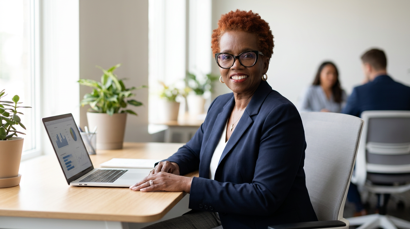 Yvette Hitchens working at her desk