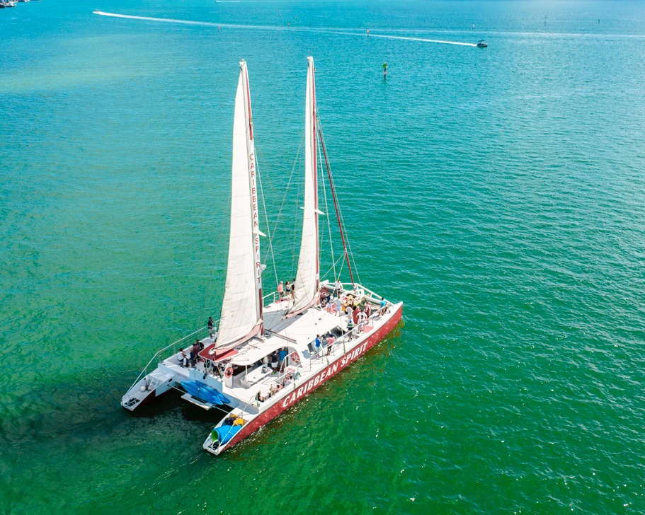 Caribbean Spirit catamaran with red hull