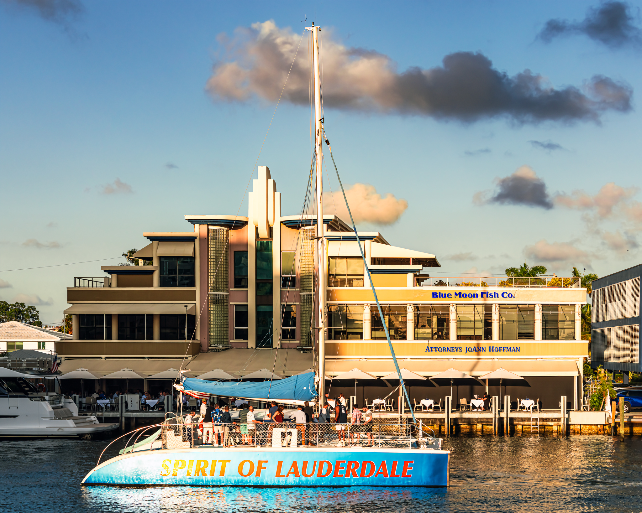 Spirit of Lauderdale passing Blue Moon Fish Co.