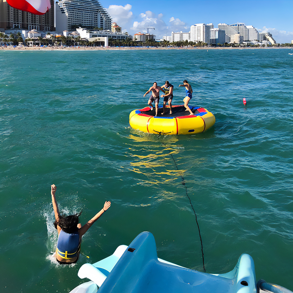 Guests having fun on the water trampoline