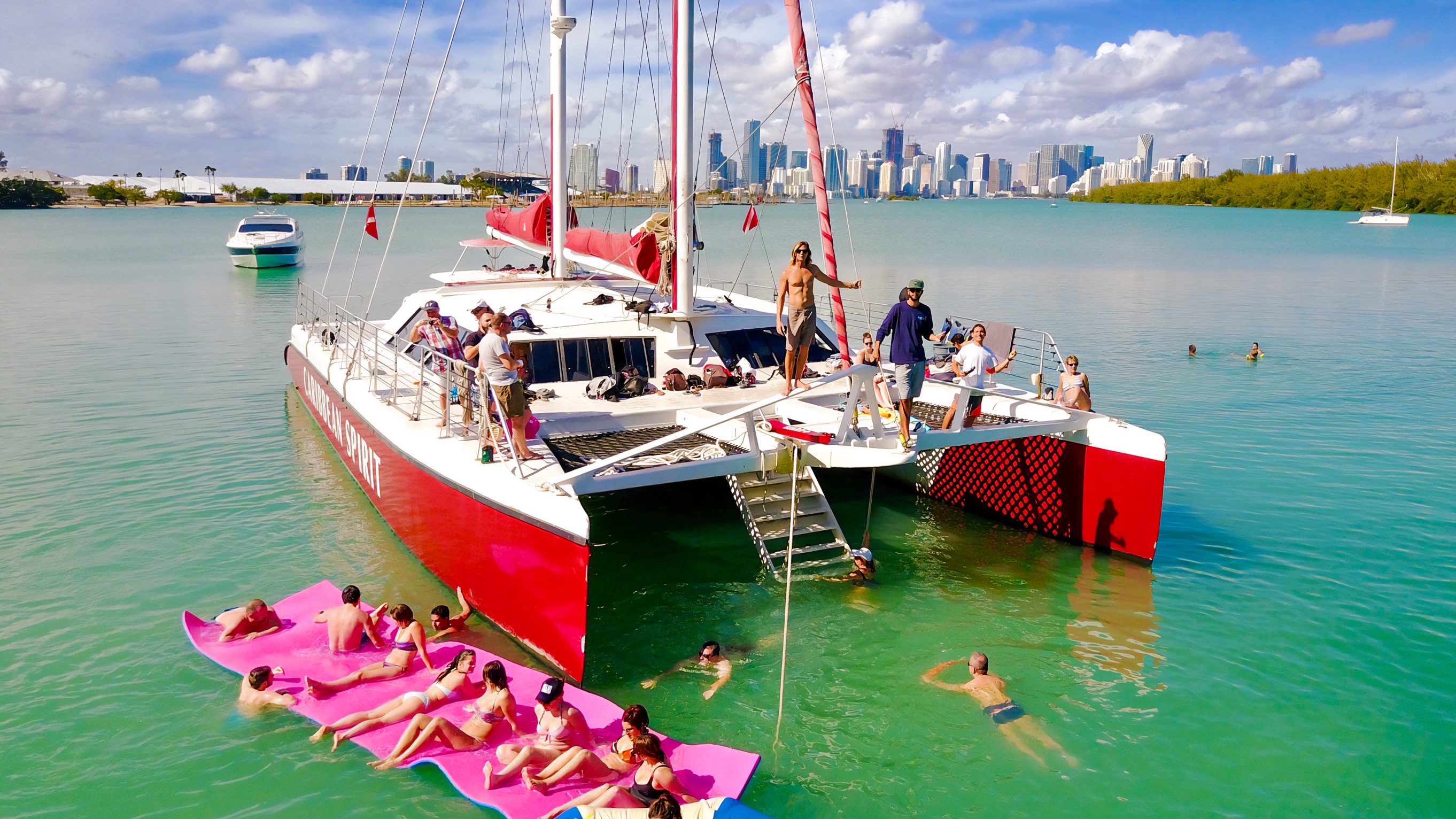 Caribbean Spirit anchored with guests swimming