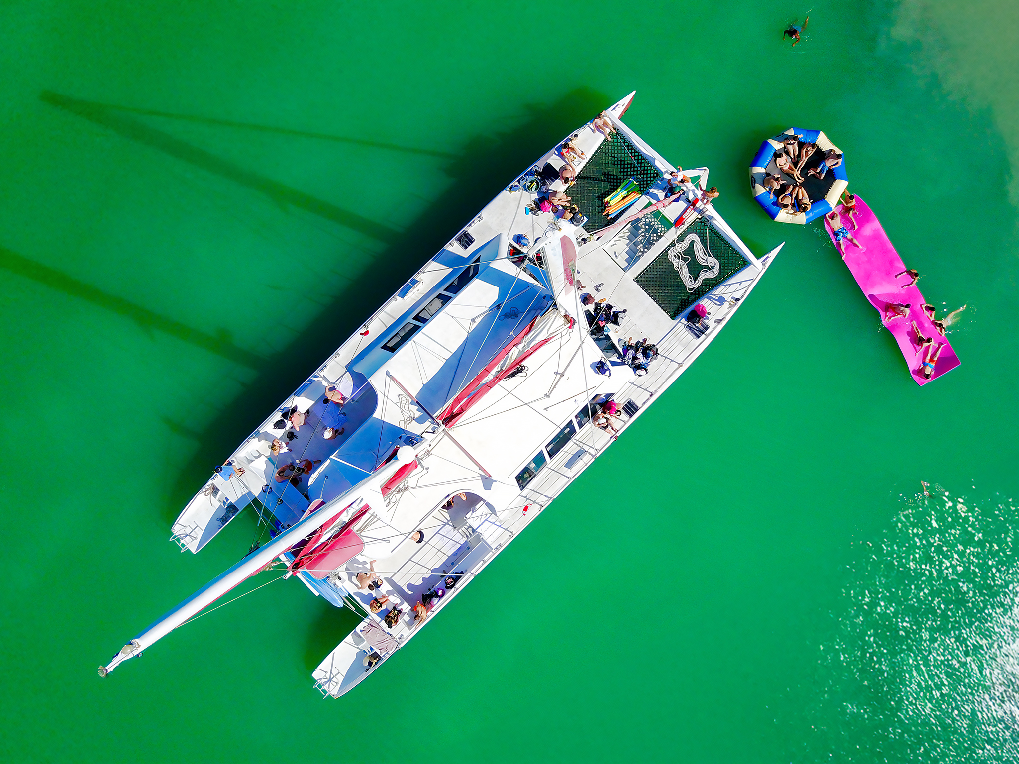 Aerial view of Caribbean Spirit with water toys