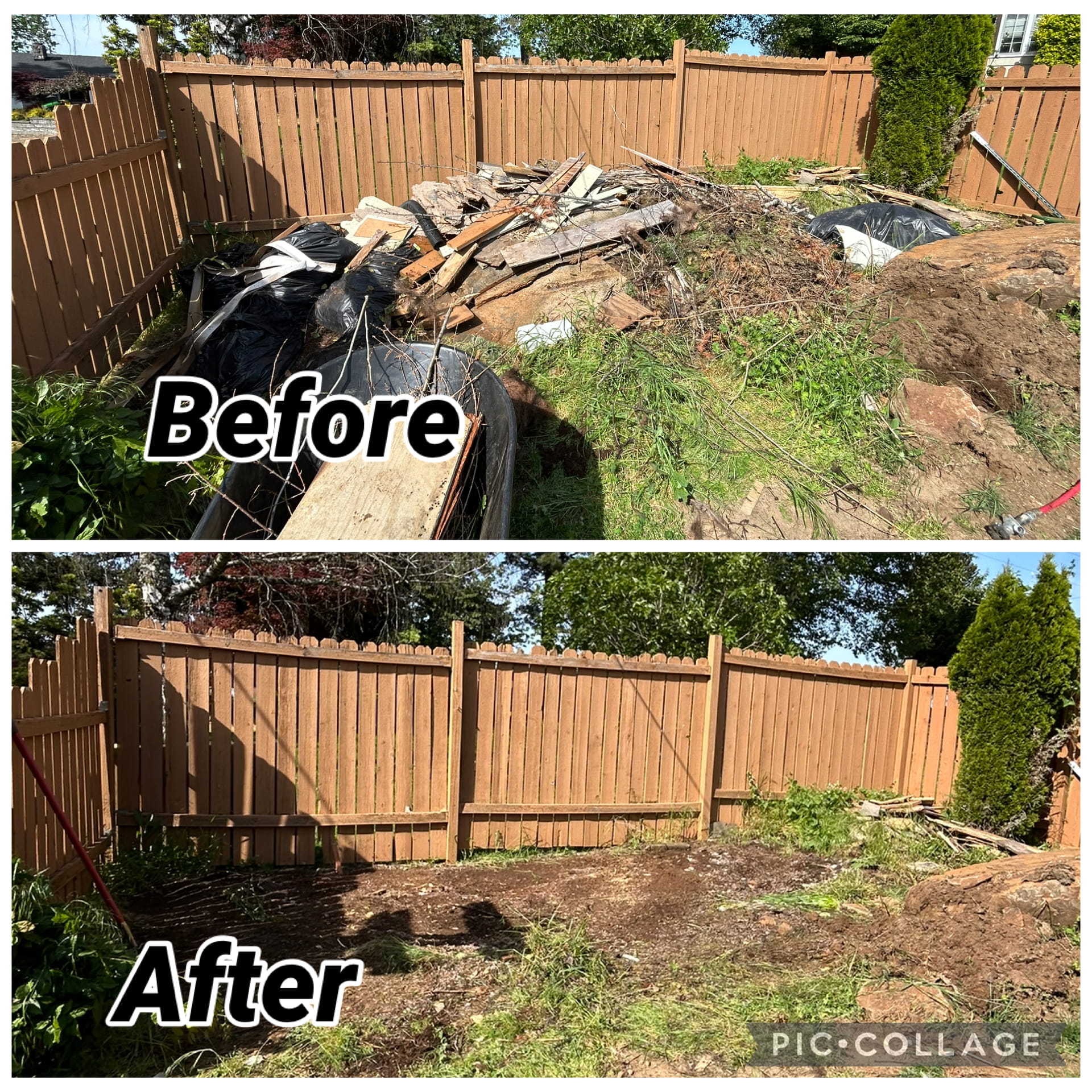 Before and after yard debris removal in Salem OR