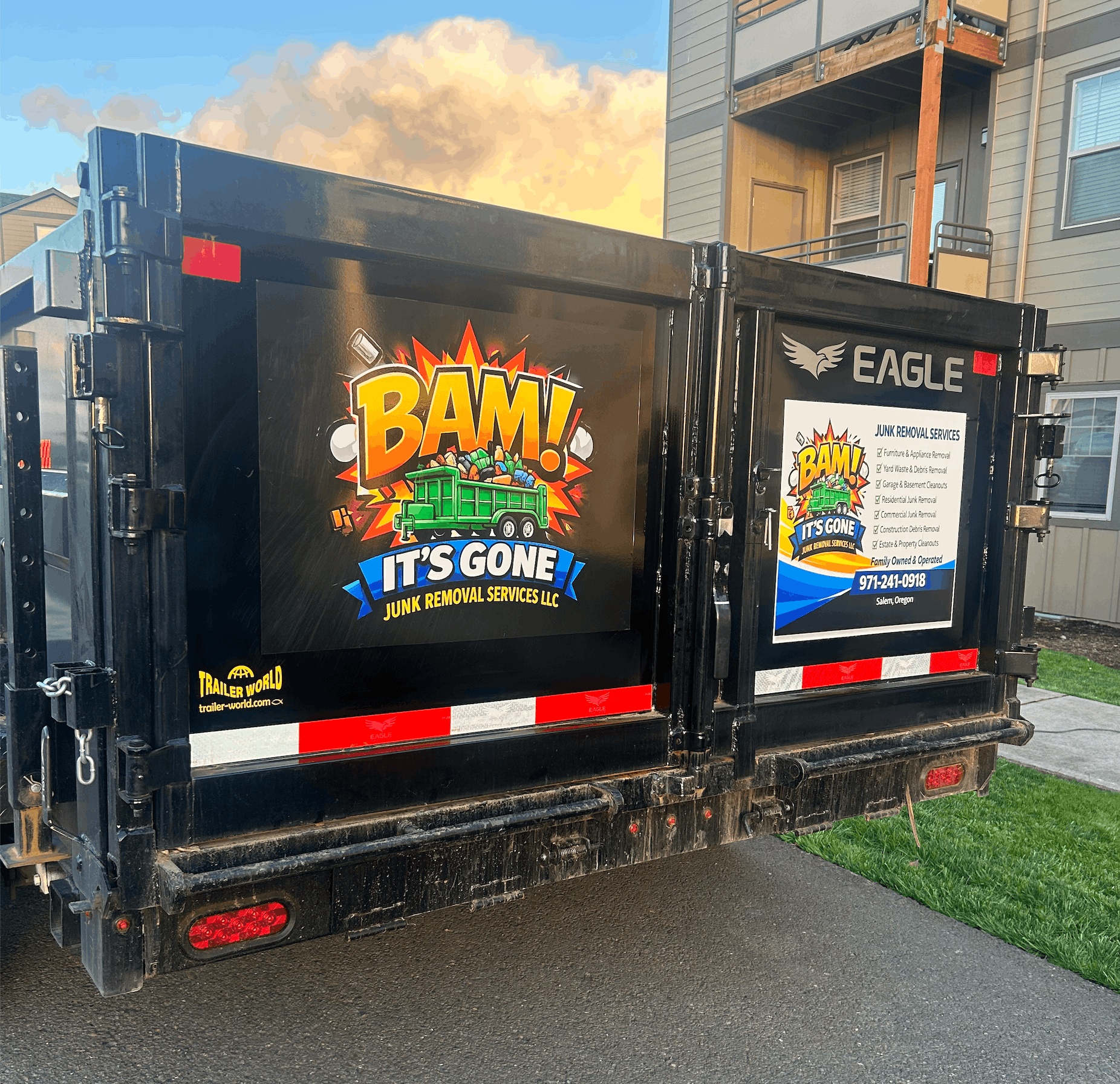 BAM It's Gone Junk Removal trailer back view