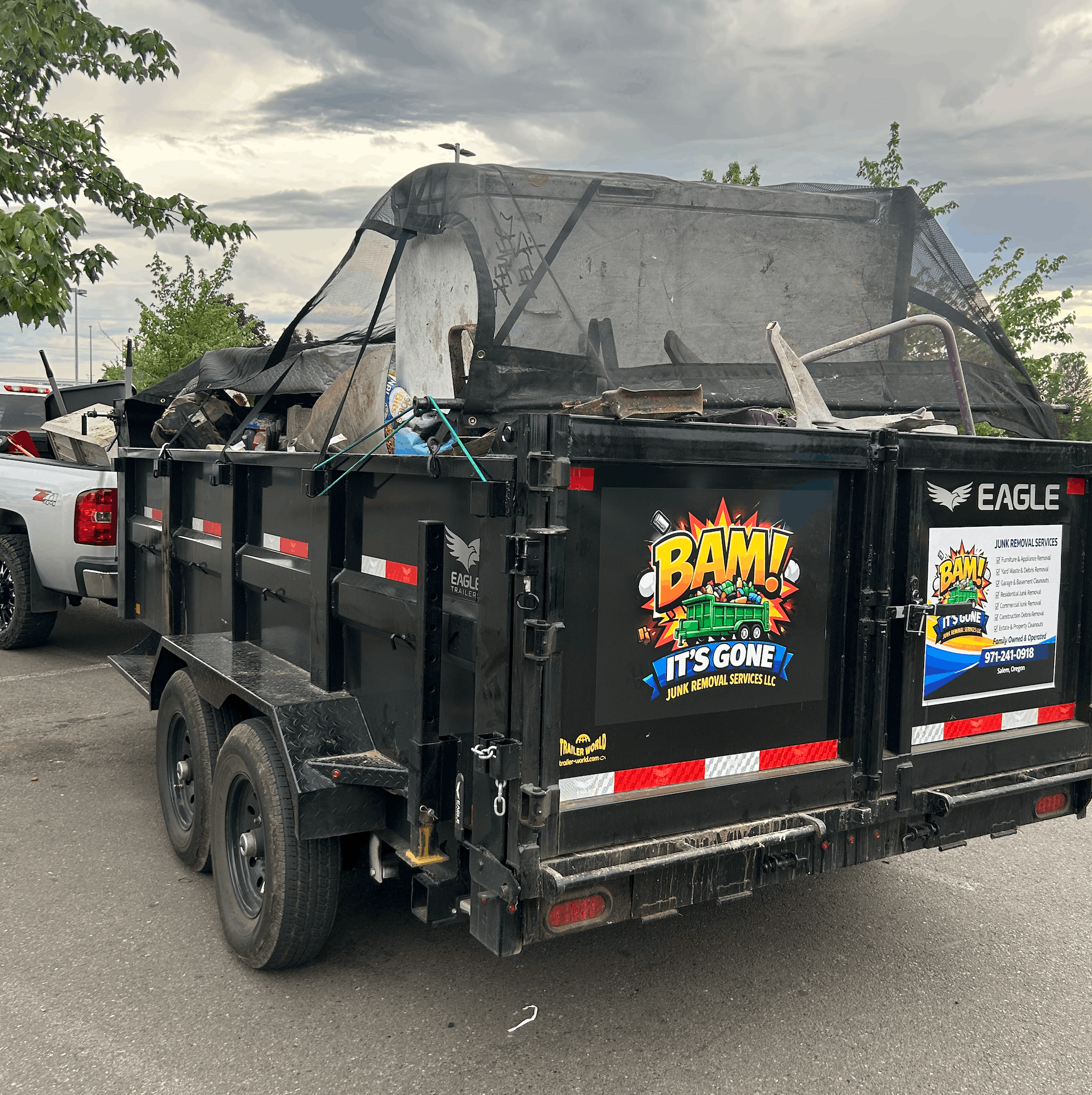 BAM It's Gone Junk Removal full truck and trailer side view
