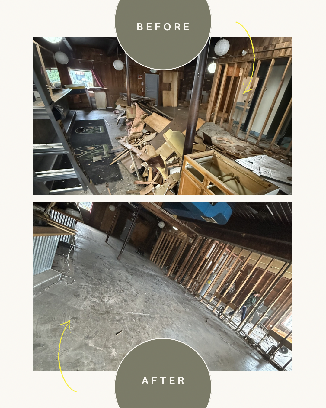 Before and after commercial interior demolition cleanup in Salem OR