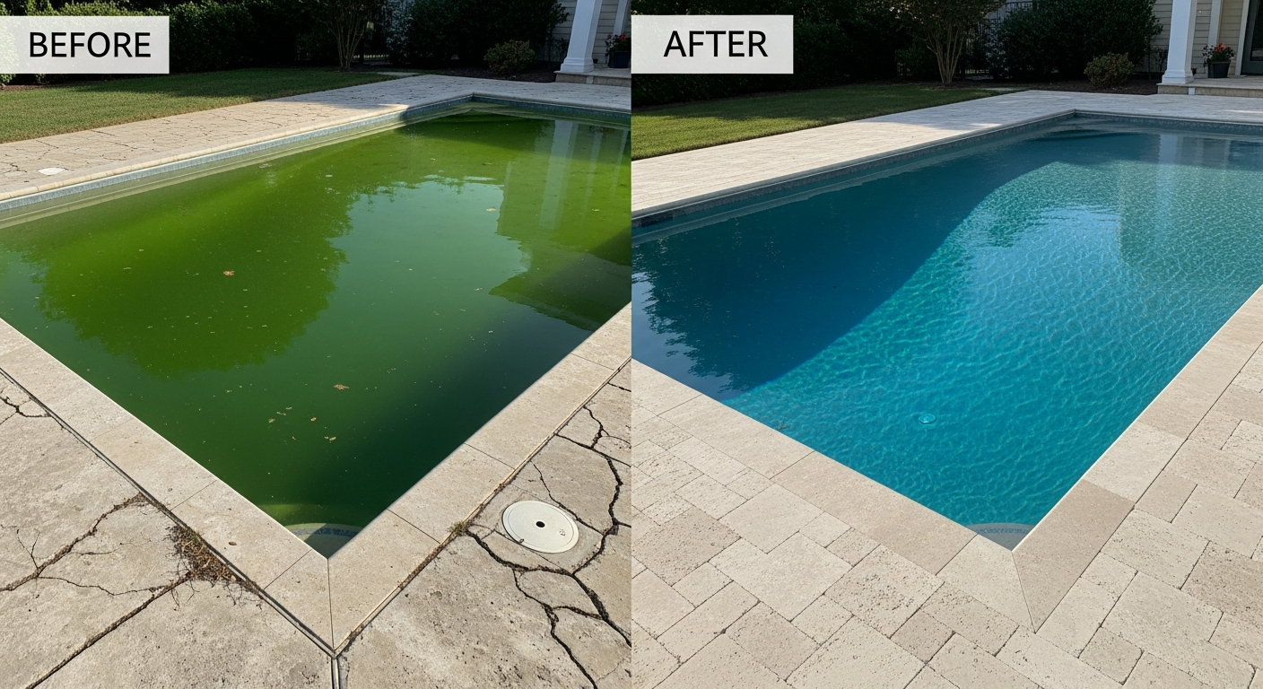 Concrete pool restoration before and after