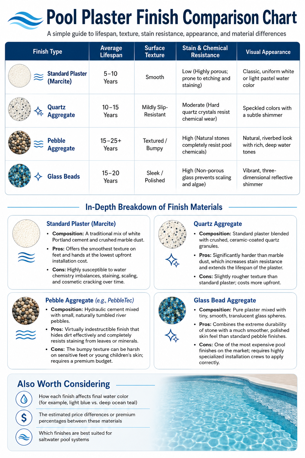 Pool finish comparison charts