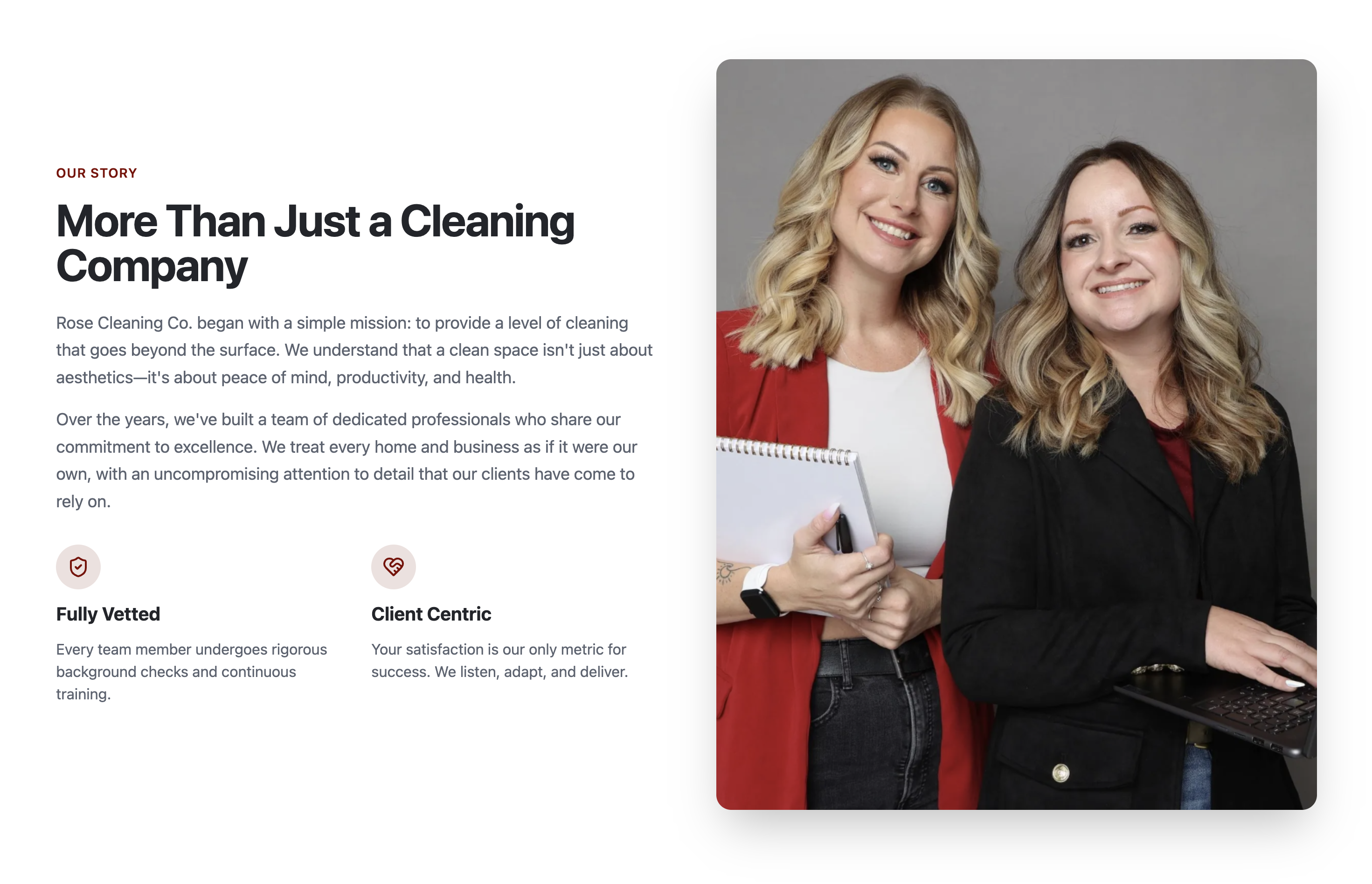 Rose Cleaning Co Website About Section