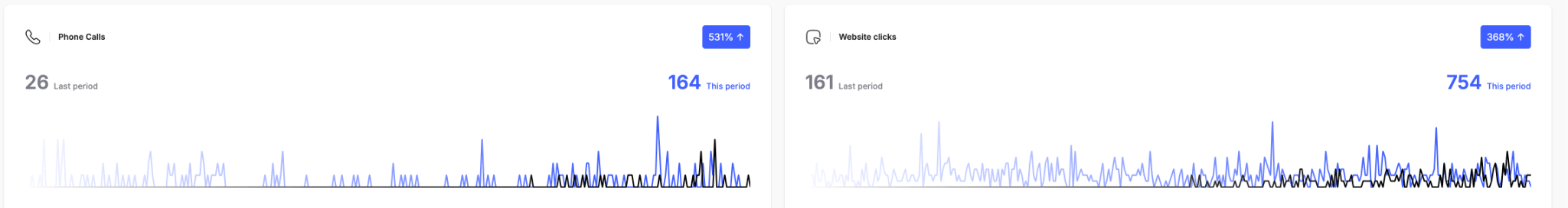 Phone calls and website clicks graph