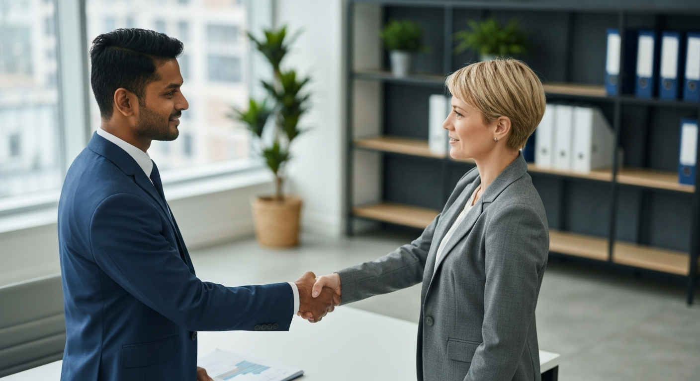 Business owner and consulting partner handshake