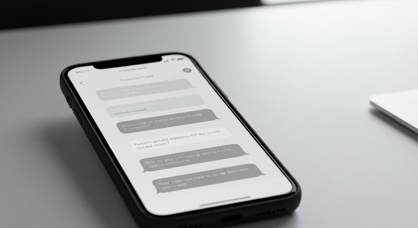 Close up of a modern smartphone showing automated business chat messages