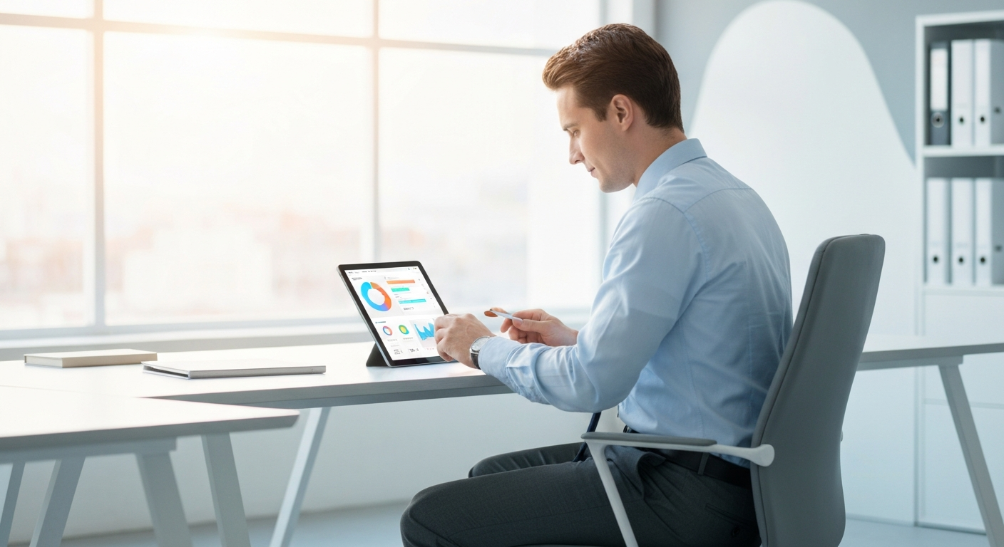 Business owner reviewing automated chat workflows