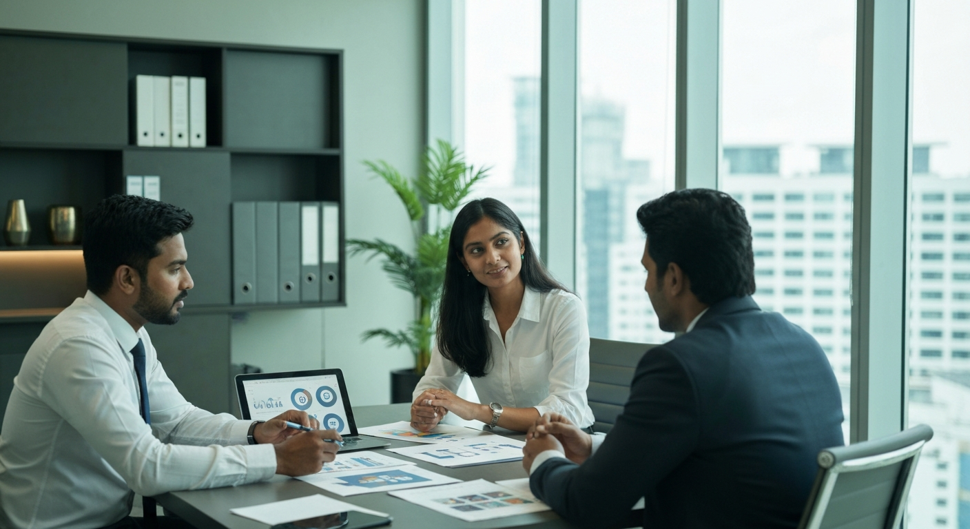 Premium business meeting in a modern Chennai office