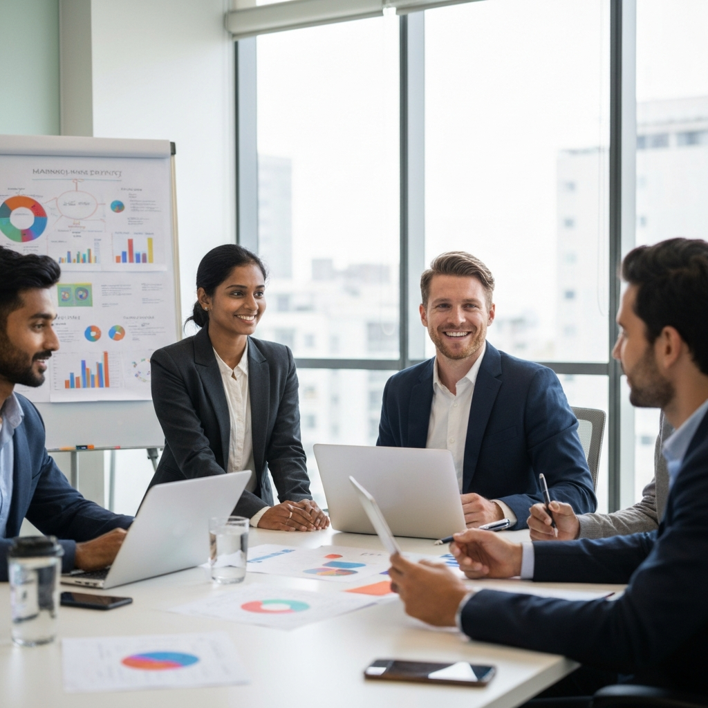 Professional branding and marketing strategy session in a modern Chennai office