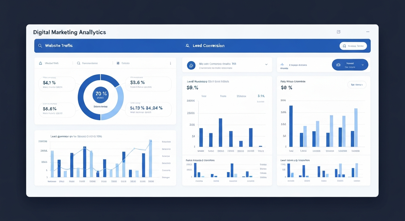 Digital marketing analytics dashboard showing real estate lead conversion metrics