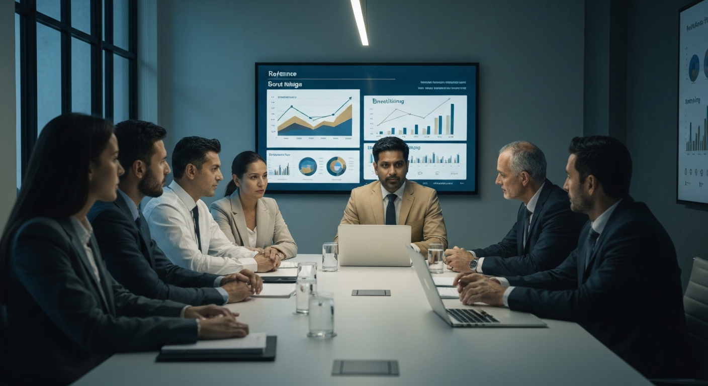 Professional consulting meeting showing revenue growth charts and branding strategies