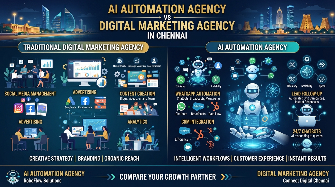 AI automation agency vs digital marketing agency in Chennai — comparison guide for 2026