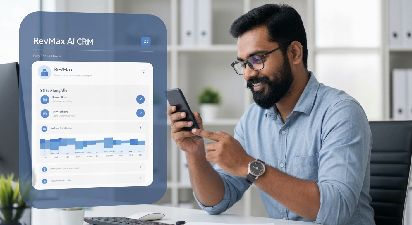 The right time to start using an AI CRM is almost always sooner than you think Small business owner in Tamil Nadu using RevMax AI CRM on smartphone