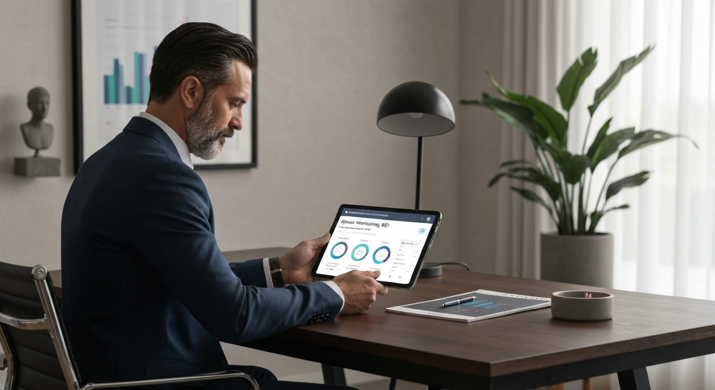 Business owner reviewing digital marketing ROI dashboard
