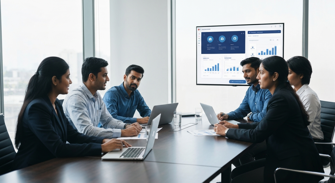 Sales team collaborating with AI