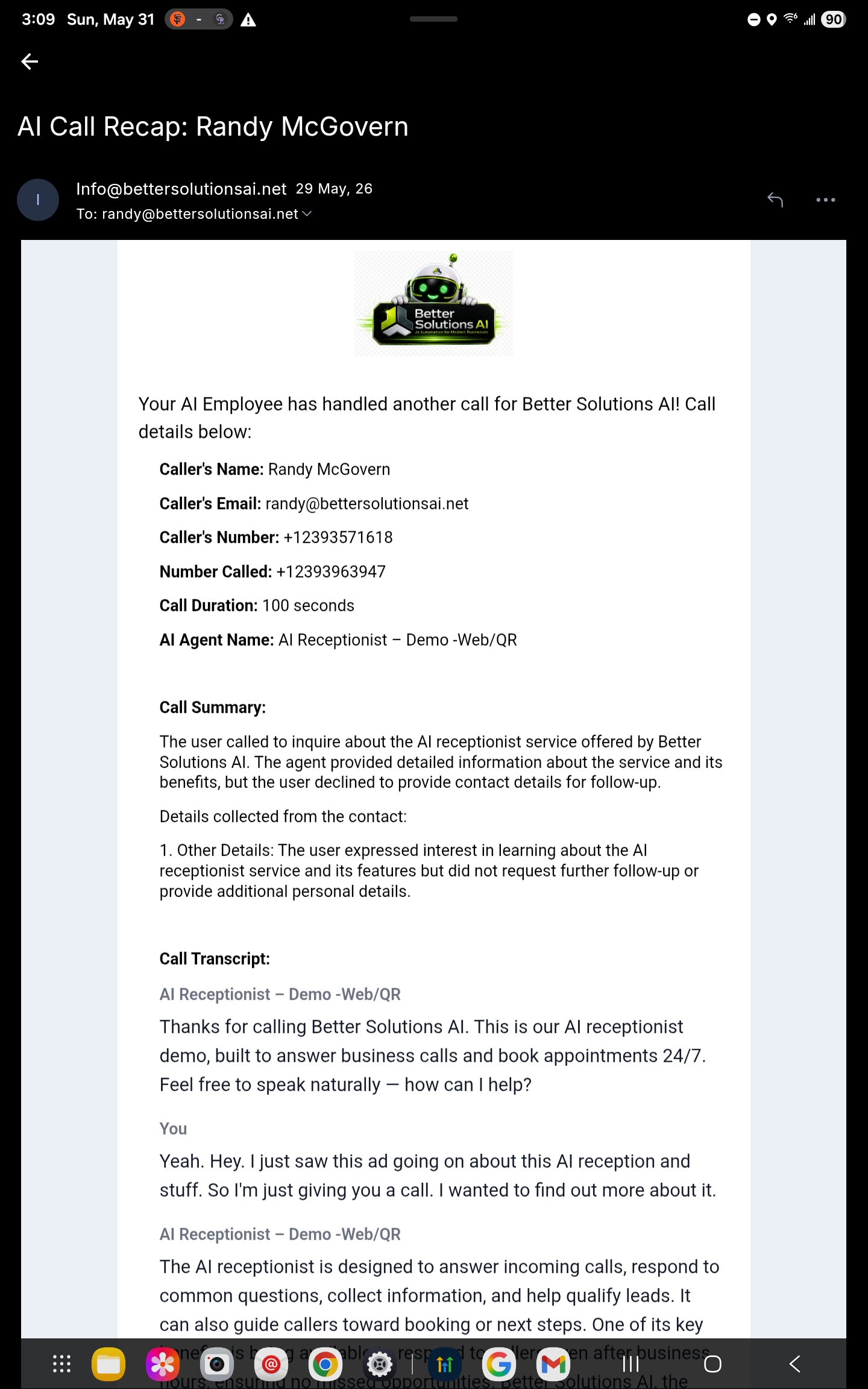 AI Call Recap Details