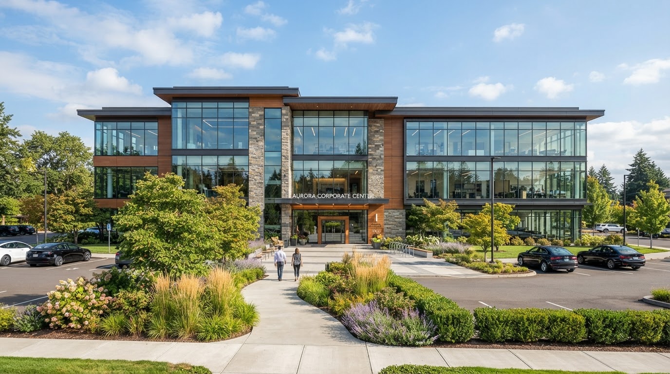 Modern commercial office building exterior protected by commercial property insurance in Illinois