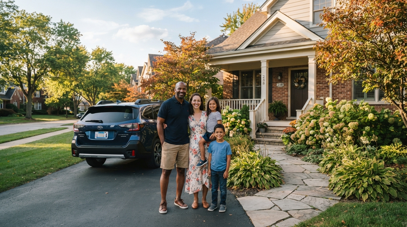 Familia combinando seguro de hogar y auto en Illinois