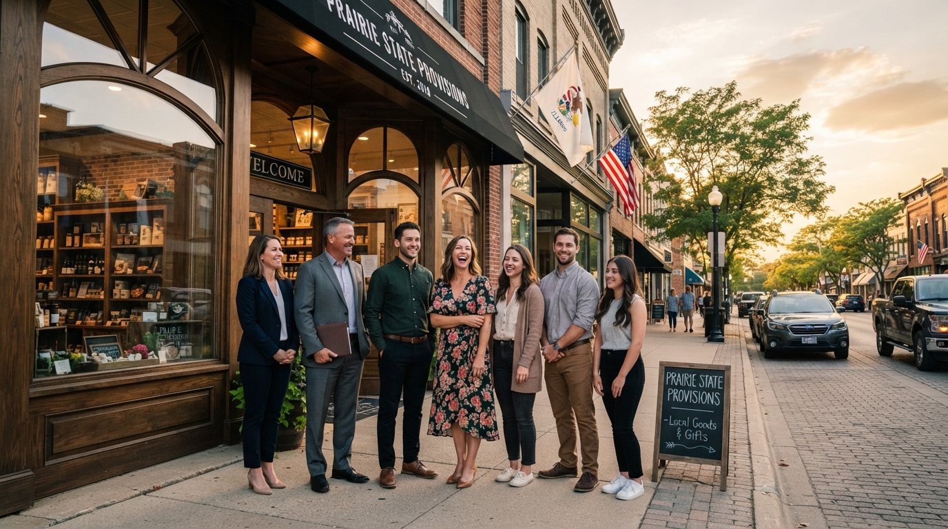 Illinois small business storefront protected by commercial insurance coverage