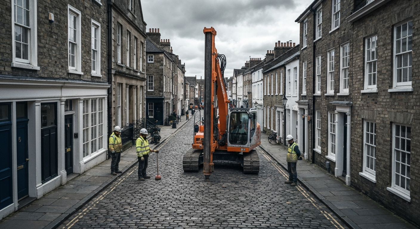 Restricted access mini piling rig operating on a tight London site