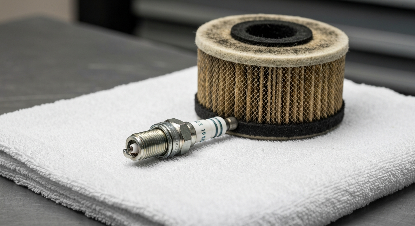 Fouled spark plug and dirty air filter from a push mower