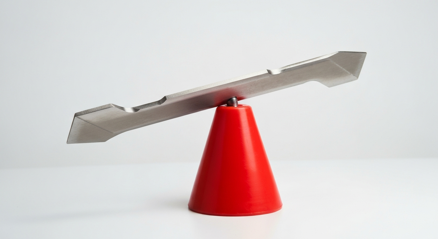 Freshly sharpened mower blade on a balancing cone