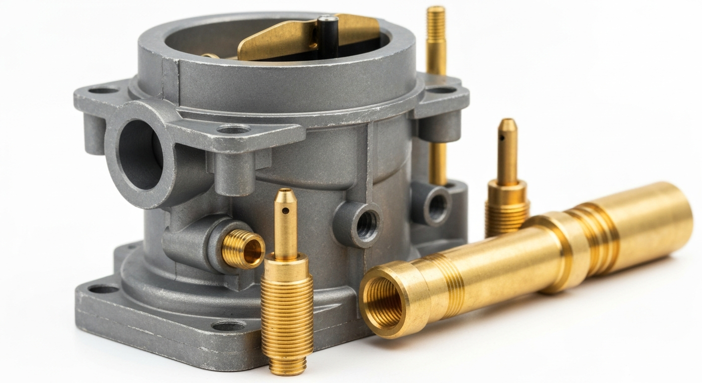 Carburetor float bowl and jets