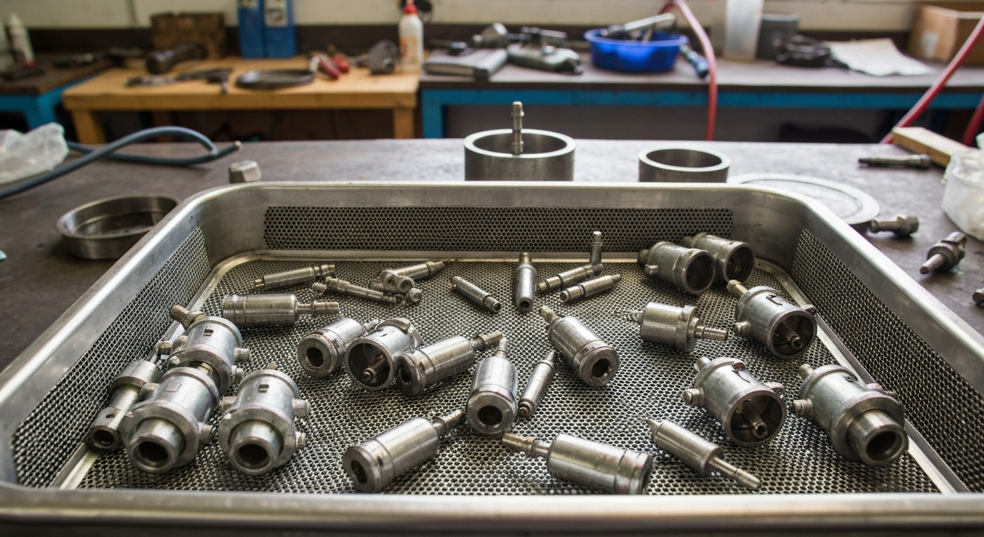 Carburetor parts in ultrasonic cleaner
