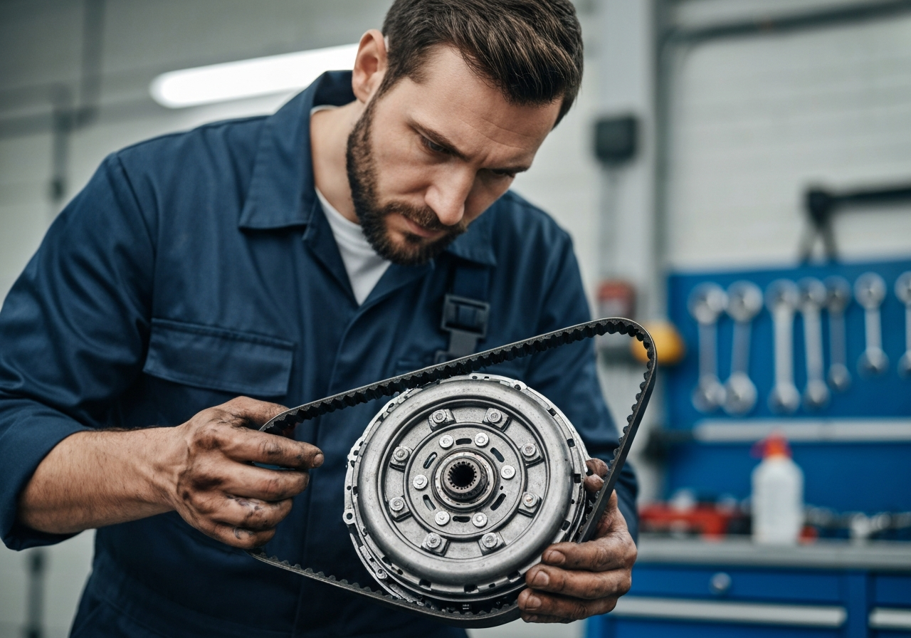CVT drive belt and clutch being inspected