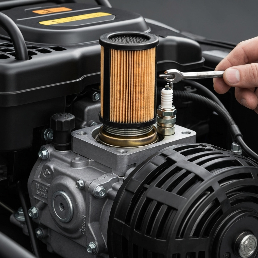 New air filter and spark plug being installed