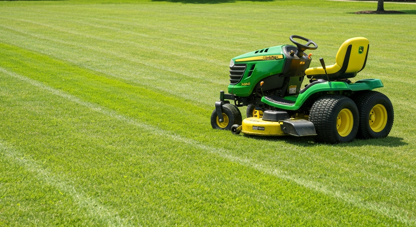 Riding mower cutting a clean stripe