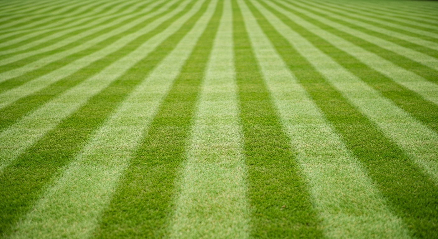 Freshly mowed lawn with clean stripes