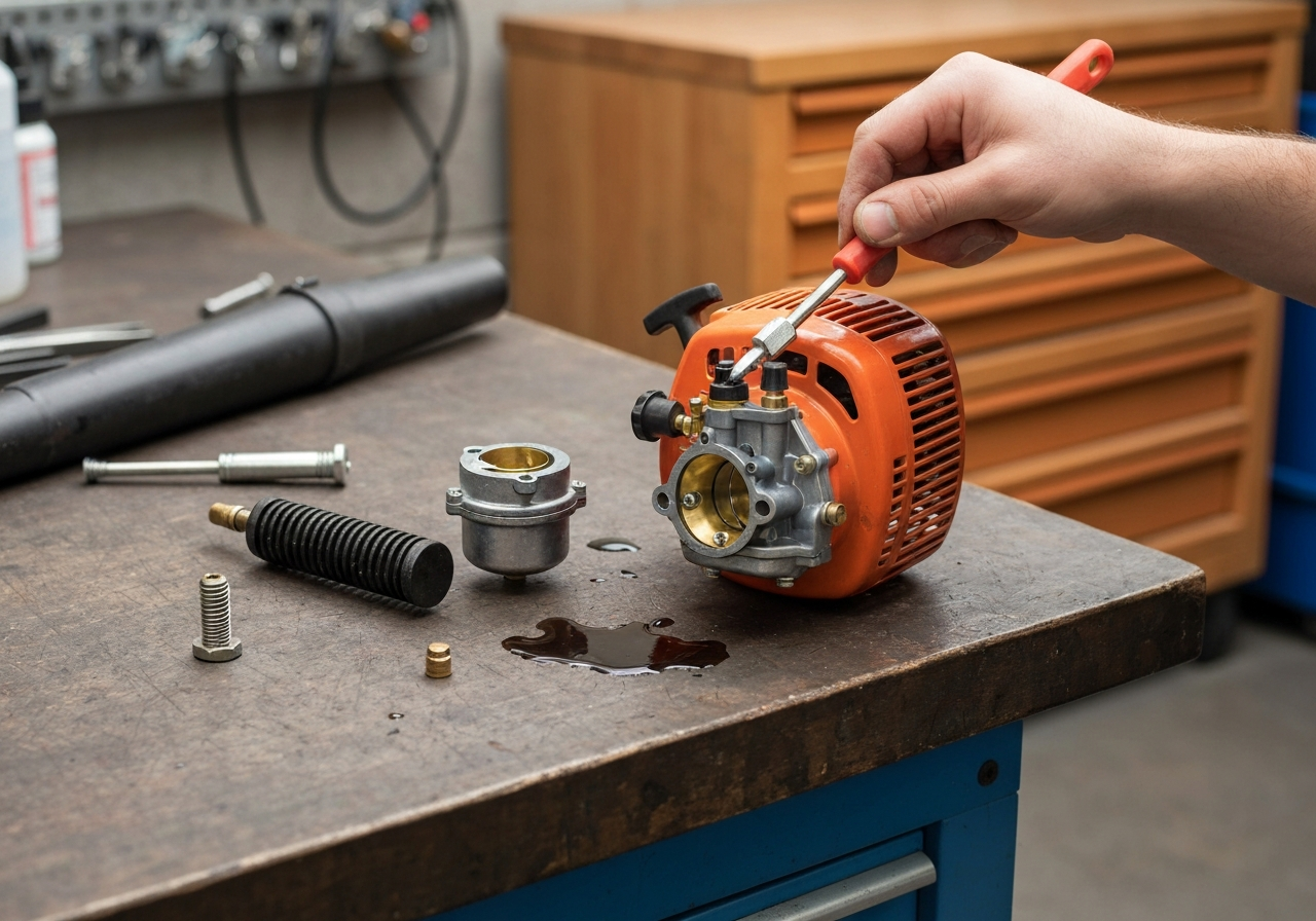 Handheld blower carburetor cleaning