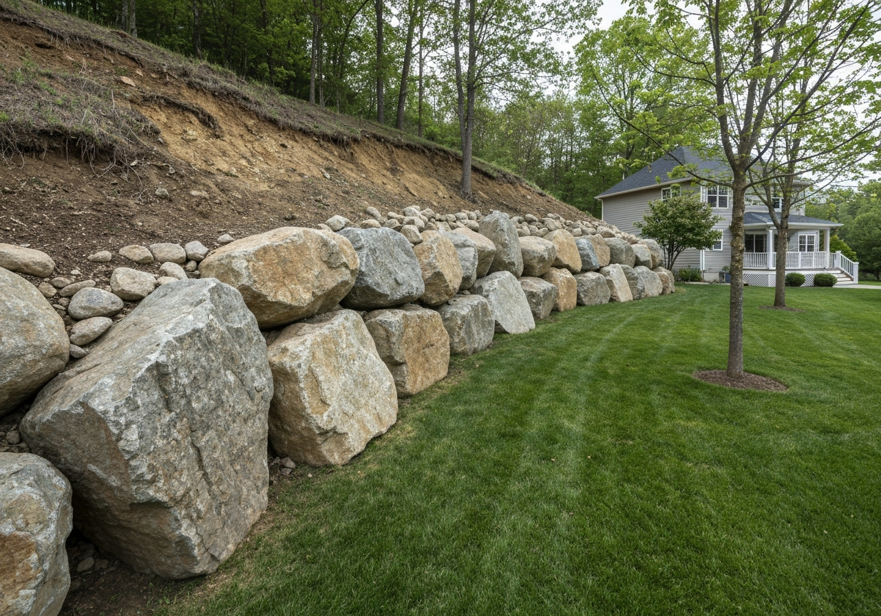 Landscape boulder installation