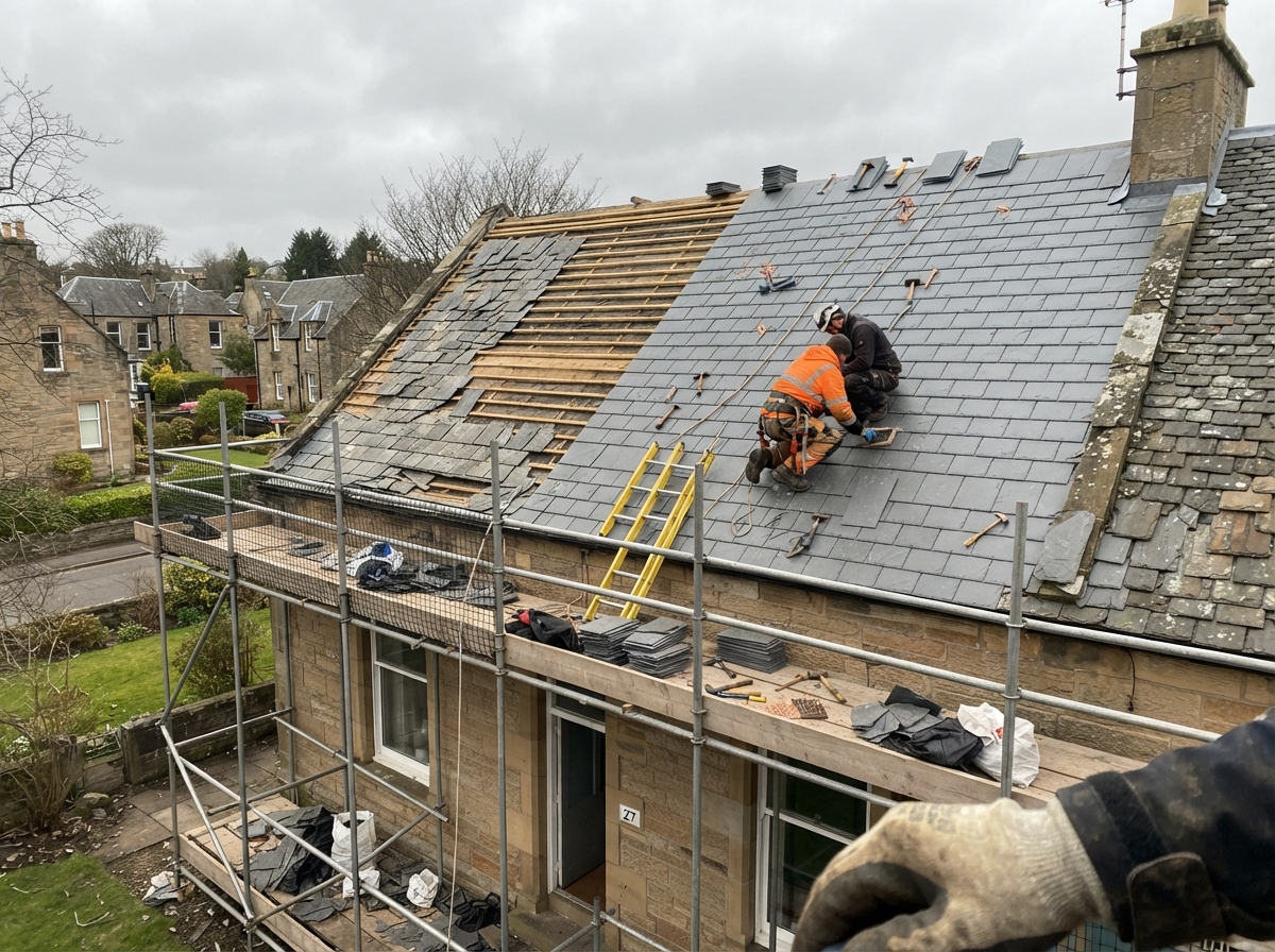Slate roof replacement in Penicuik, Midlothian