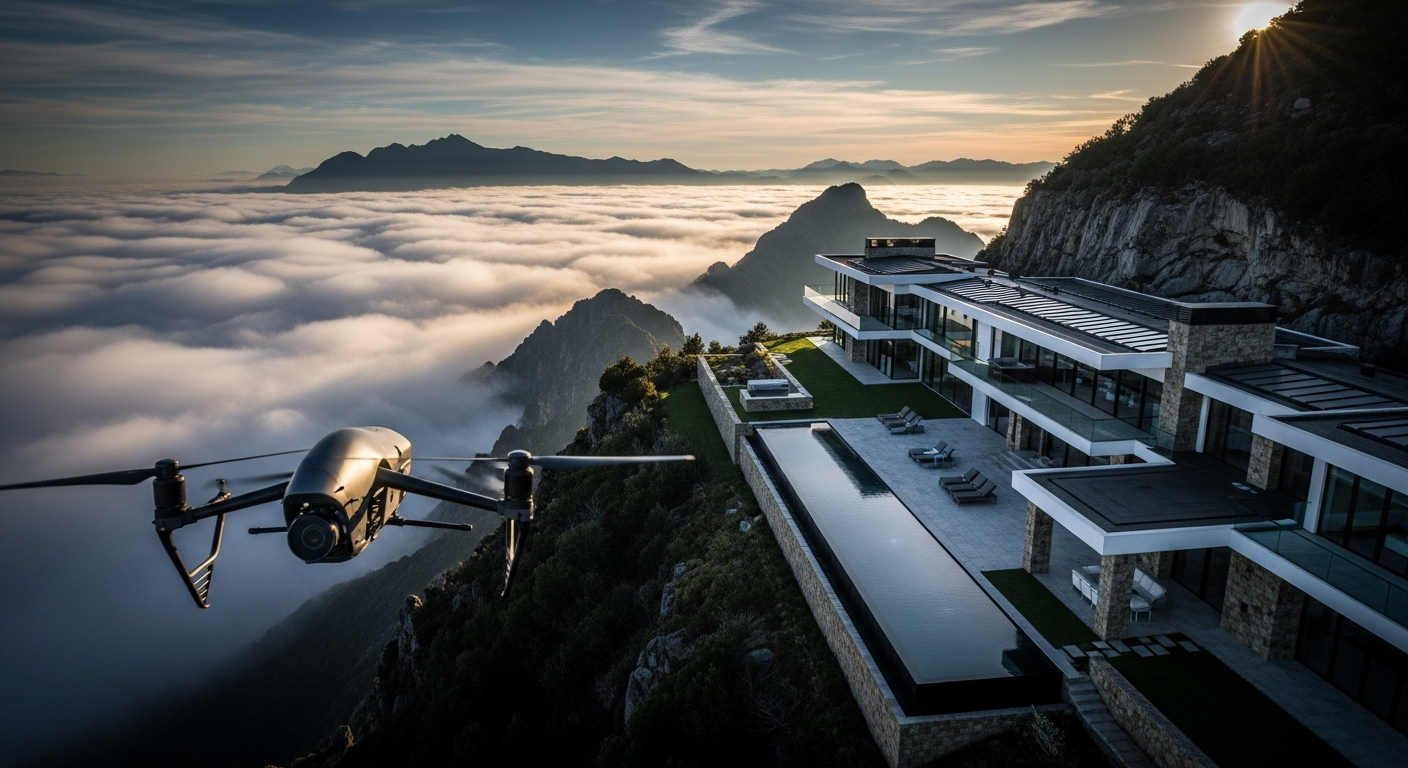 Luxurious mountain side home with drone