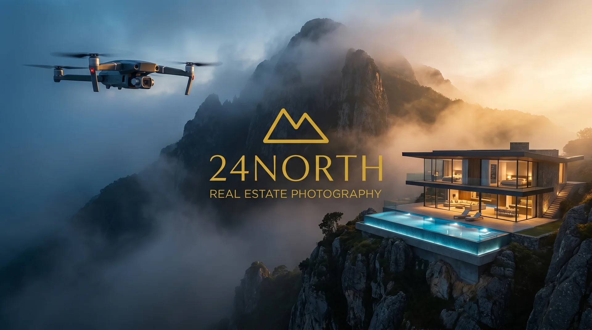 Luxurious mountain side home with drone