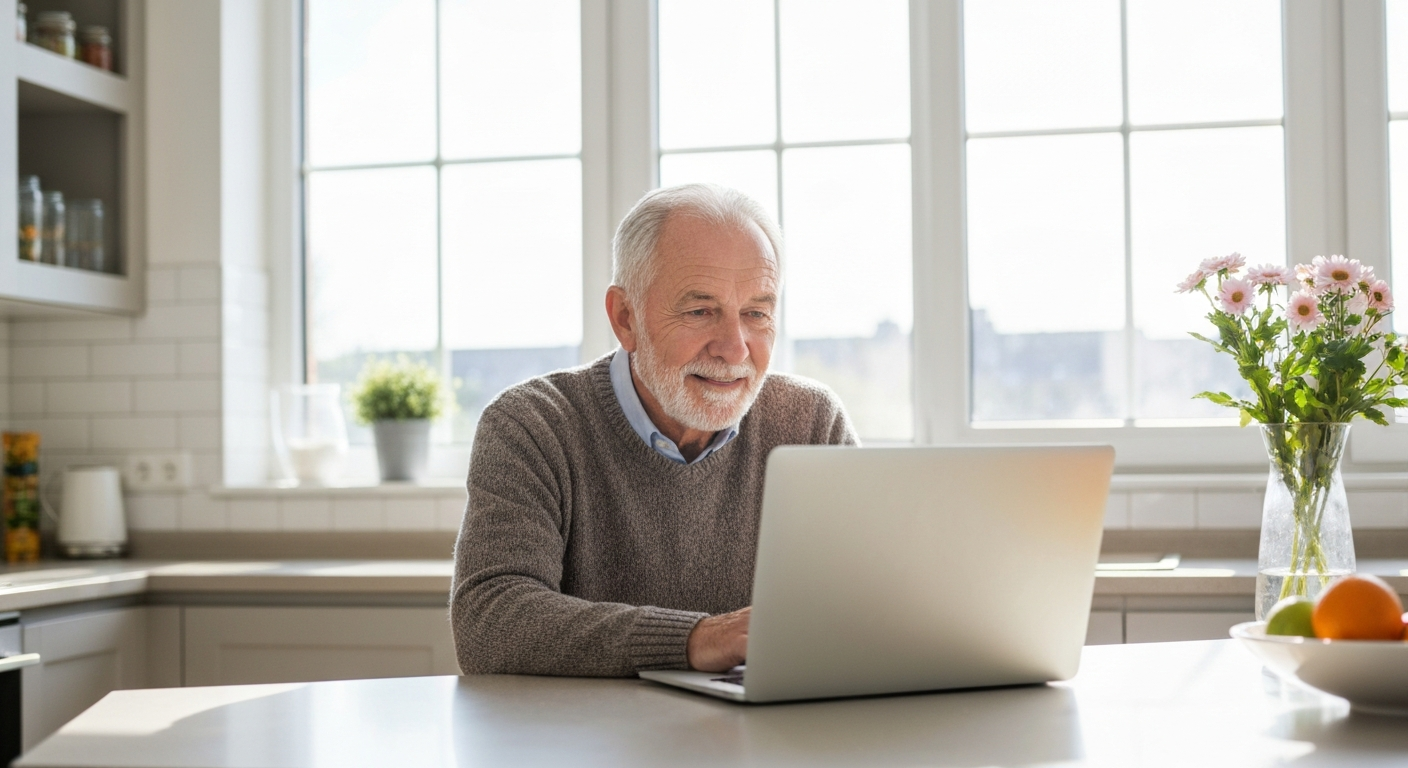 Senior man reviewing Medicare Advantage plans online