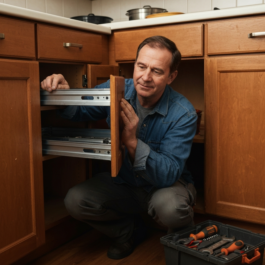 Handyman checking drawer rails Singapore